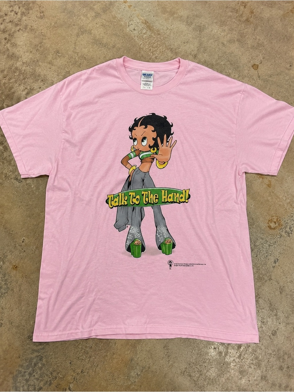Gildan 5000 Pink Betty Boop "Talk To The Hand" Y2K Graphic Tee Size M